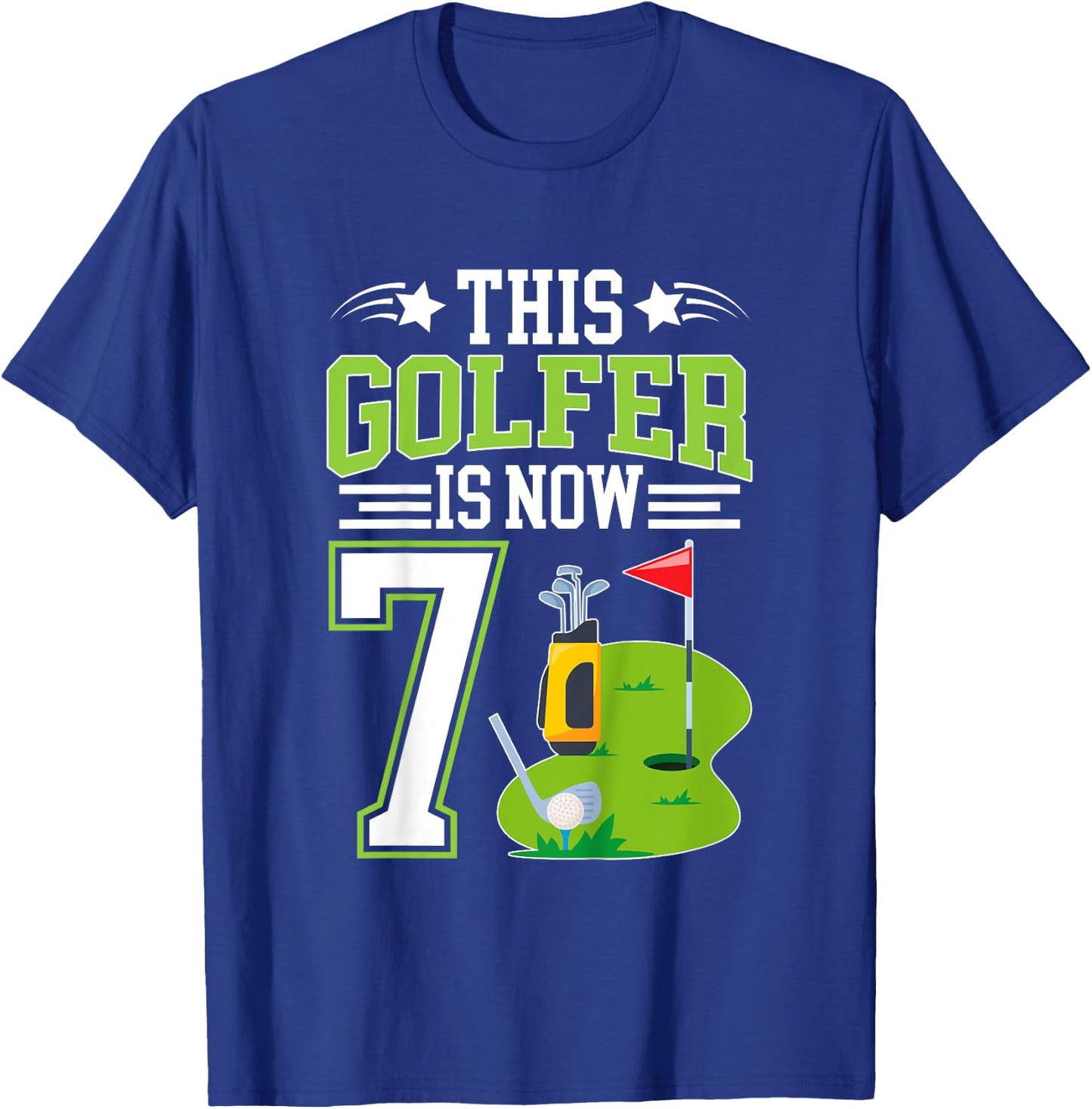 Kids 7th Birthday Party Golf Boy Seven Year Old Golf Player T-Shirt - T-Shirt | Royal