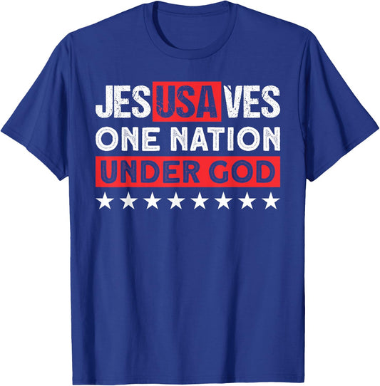 Jesus Saves USA One Nation Under God - Christian Patriotic Women Men T-Shirt - T-Shirt | Royal