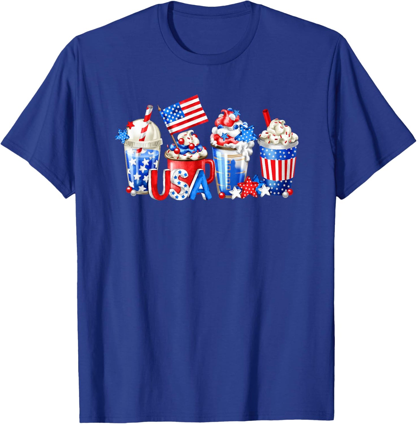 4th Of July Latte Mug For Patriotic Women White Red And Blue T-Shirt - T-Shirt | Royal