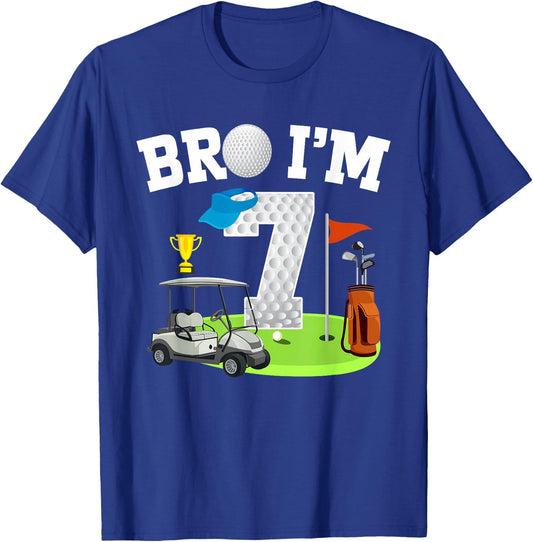 Bro I'm 7 Year Old Golf Theme 7th Birthday Golf Golfer T-Shirt - T-Shirt | Royal