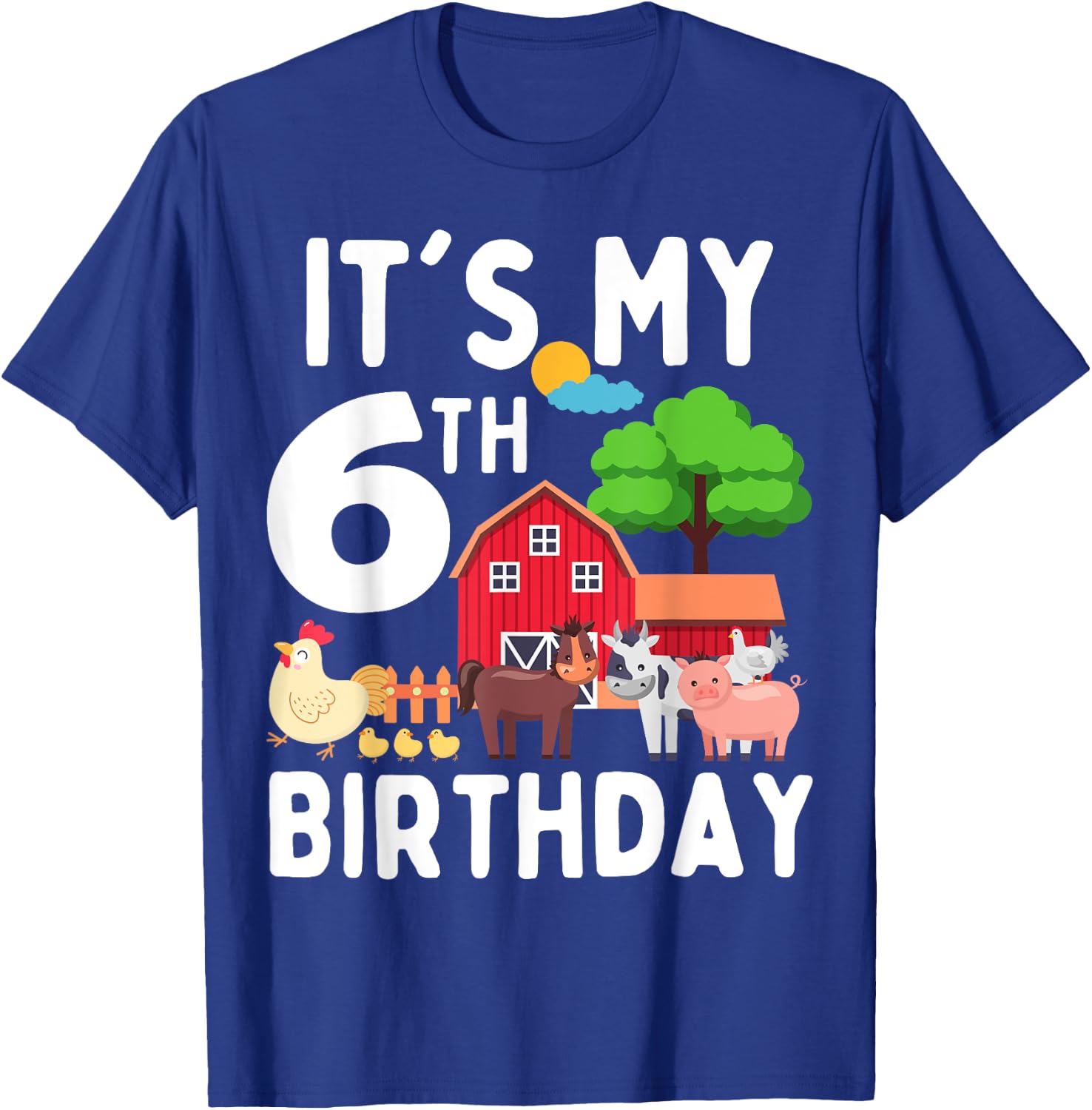 It's My 6th Birthday 6 Years Old Farm Animals Theme for Kids T-Shirt - T-Shirt | Royal