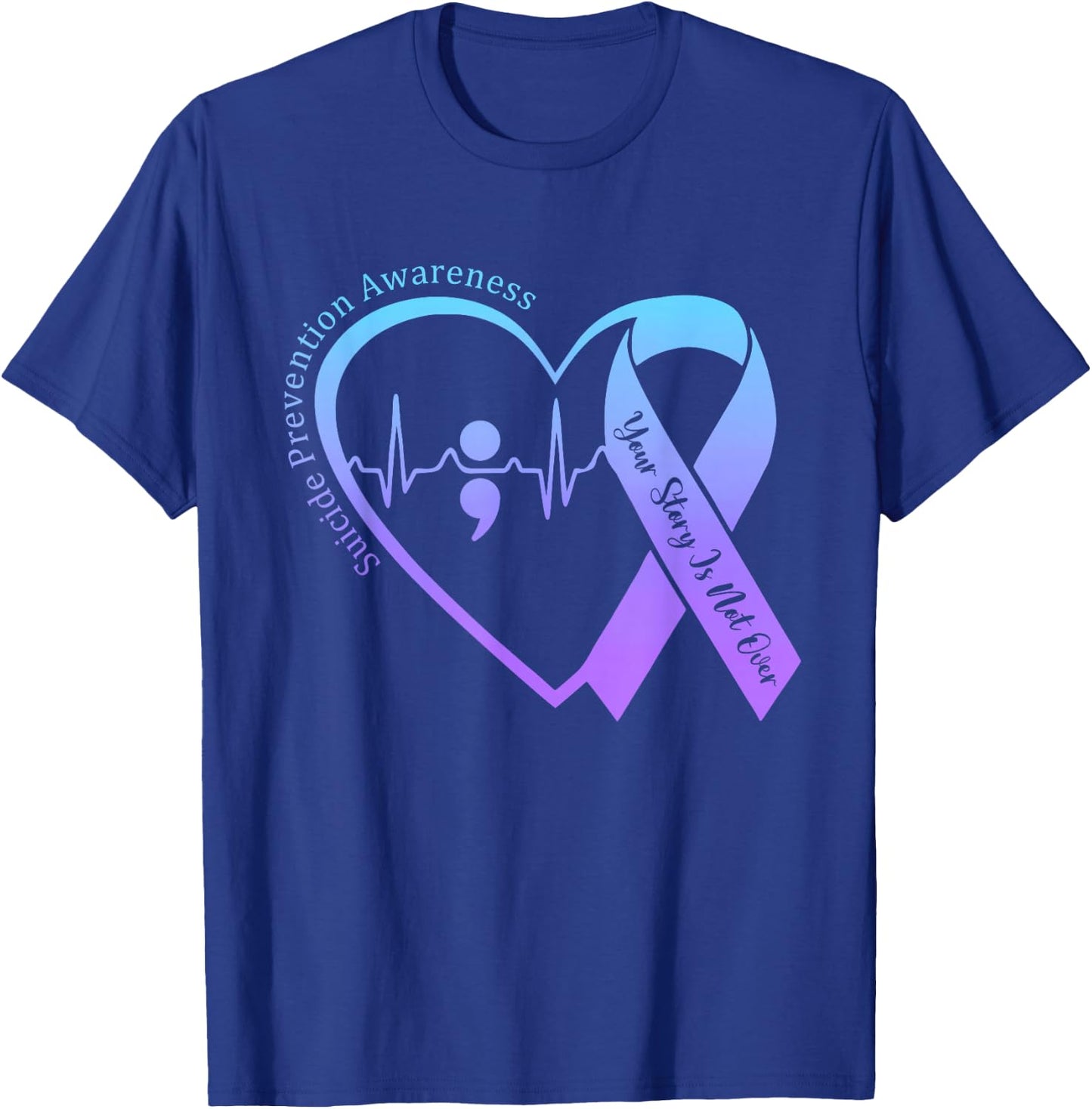 Suicide Prevention Awareness Month Teal & Purple Ribbon T-Shirt - T-Shirt | Royal