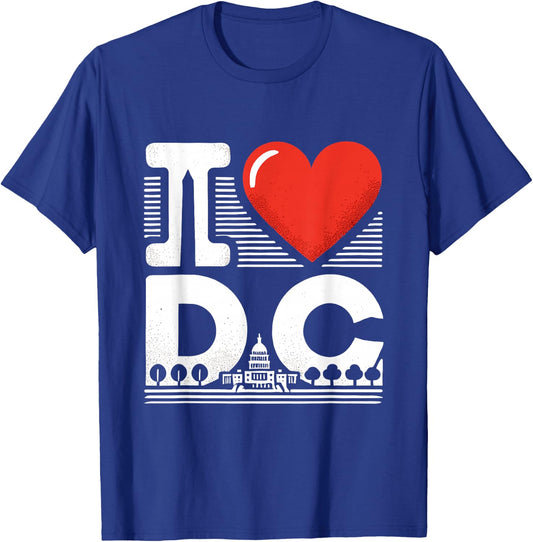 I Love DC, Washington DC Icons and Heart T-Shirt - T-Shirt | Royal