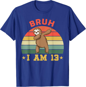 Retro Bruh I Am 13 Sloth 13th Bday Party 13 Years Old T-Shirt - T-Shirt | Royal
