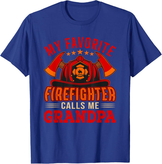 Vintage My Favorite Firefighter Calls Me Grandpa Funny Job T-Shirt - T-Shirt | Royal