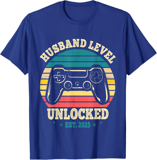 Just Married Gamer Leveled Up To Husband Level Unlocked 2025 T-Shirt - T-Shirt | Royal