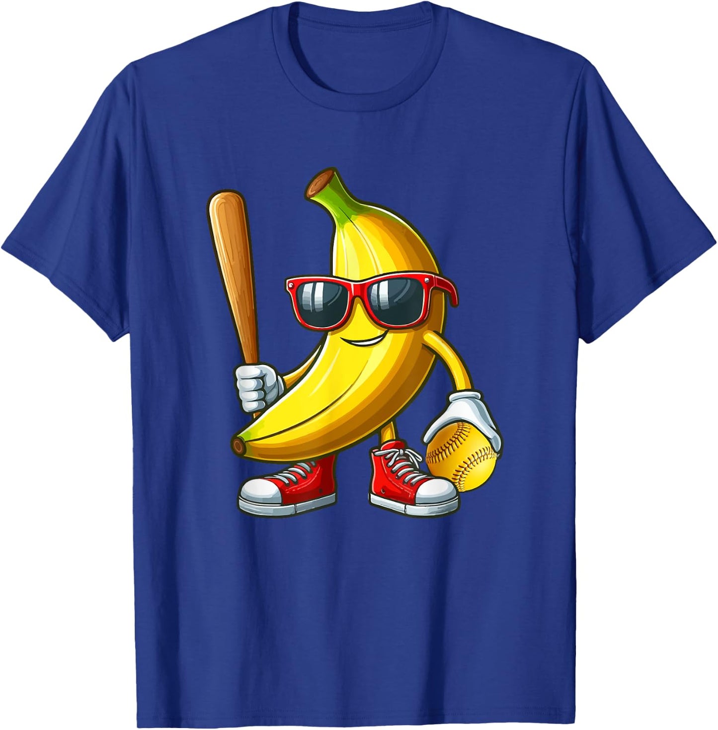 Banana Sunglasses Playing Softball Funny Fruit Sport Player T-Shirt - T-Shirt | Royal