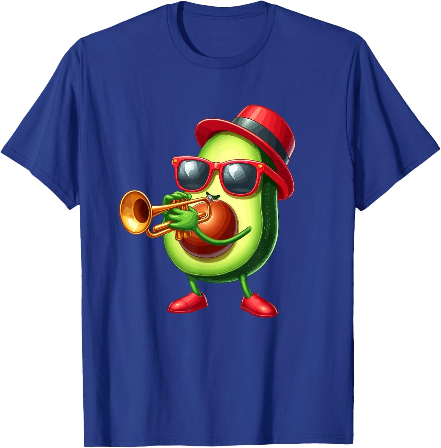 Avocado Sunglasses Playing Trumpet Funny Fruit Instrument T-Shirt - T-Shirt | Royal