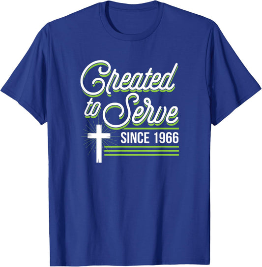 Created To Serve Since 1966 Christian Birthday Birth Year T-Shirt - T-Shirt | Royal