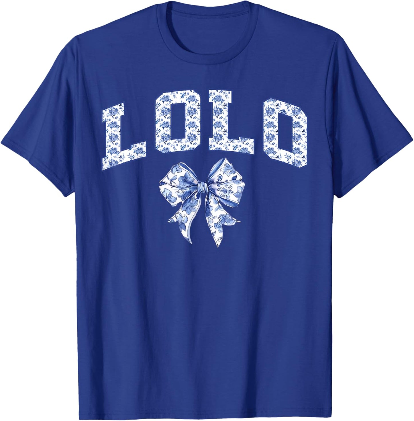 Lolo Coquette Toile Blue Bow Floral Family Matching T-Shirt - T-Shirt | Royal