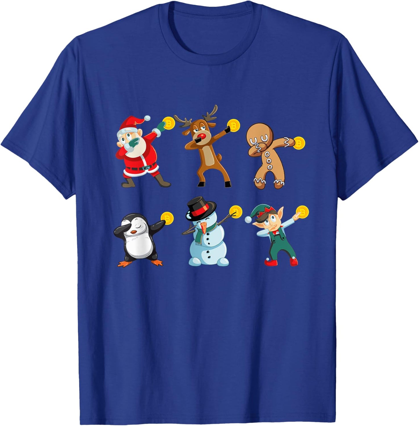 Santa Elf Snowman Reindeer Dabbing Holding Bitcoin T-Shirt - T-Shirt | Royal