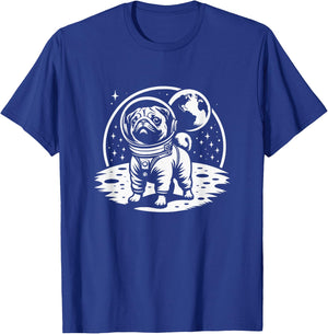 Pug Astronaut Space Graphic Design T-Shirt - T-Shirt | Royal