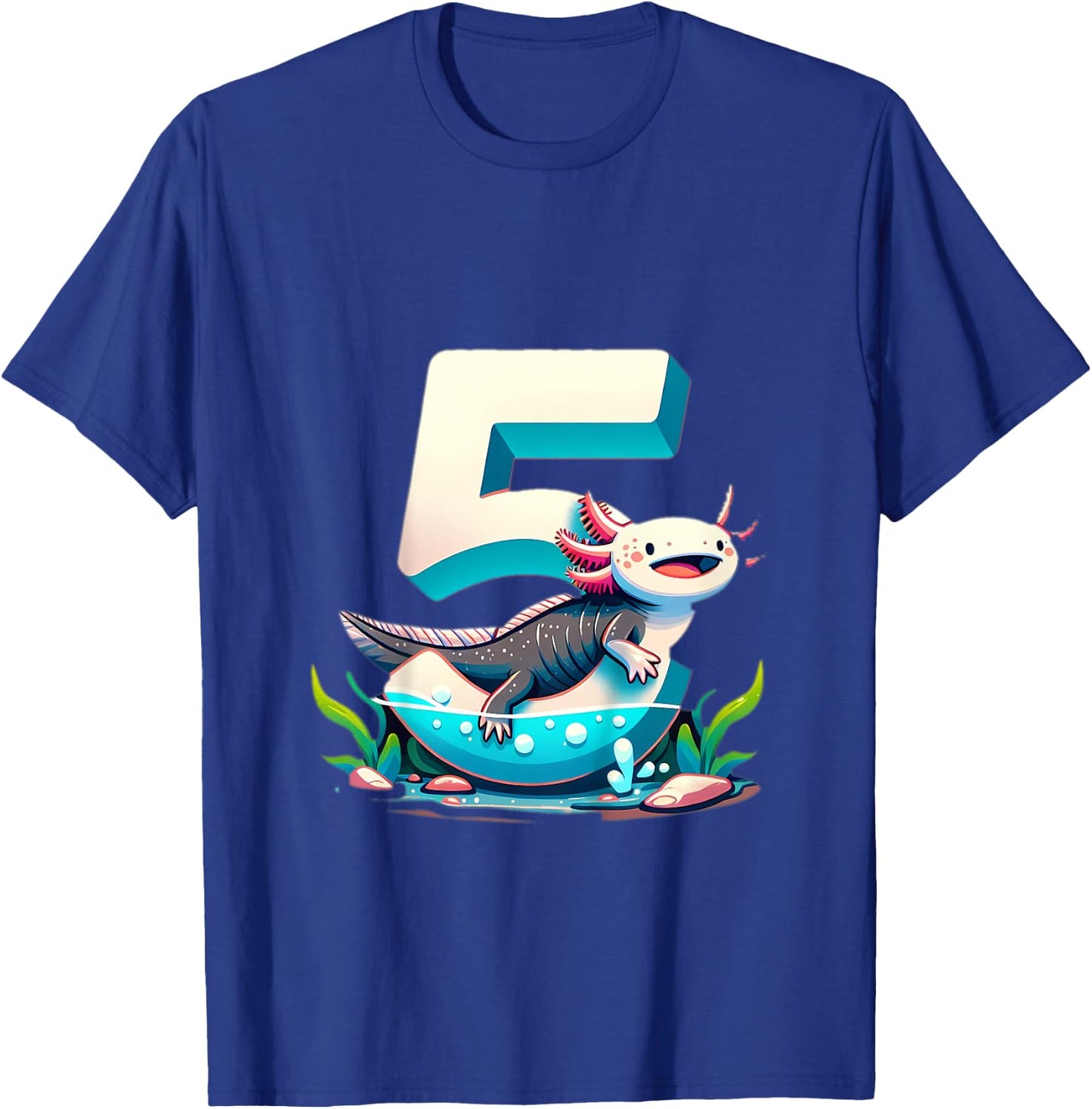 Turning 5 Years Old Axolotl Birthday Party 5th Boy Bday Girl T-Shirt - T-Shirt | Royal