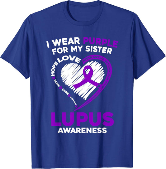 Lupus Awareness I Wear Purple For My Sister Purple Ribbon T-Shirt - T-Shirt | Royal