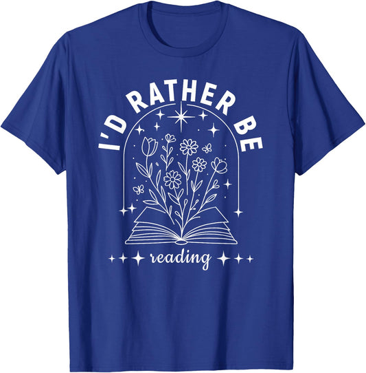 I’d Rather Be Reading | Minimal Book Lover Arch Design T-Shirt - T-Shirt | Royal