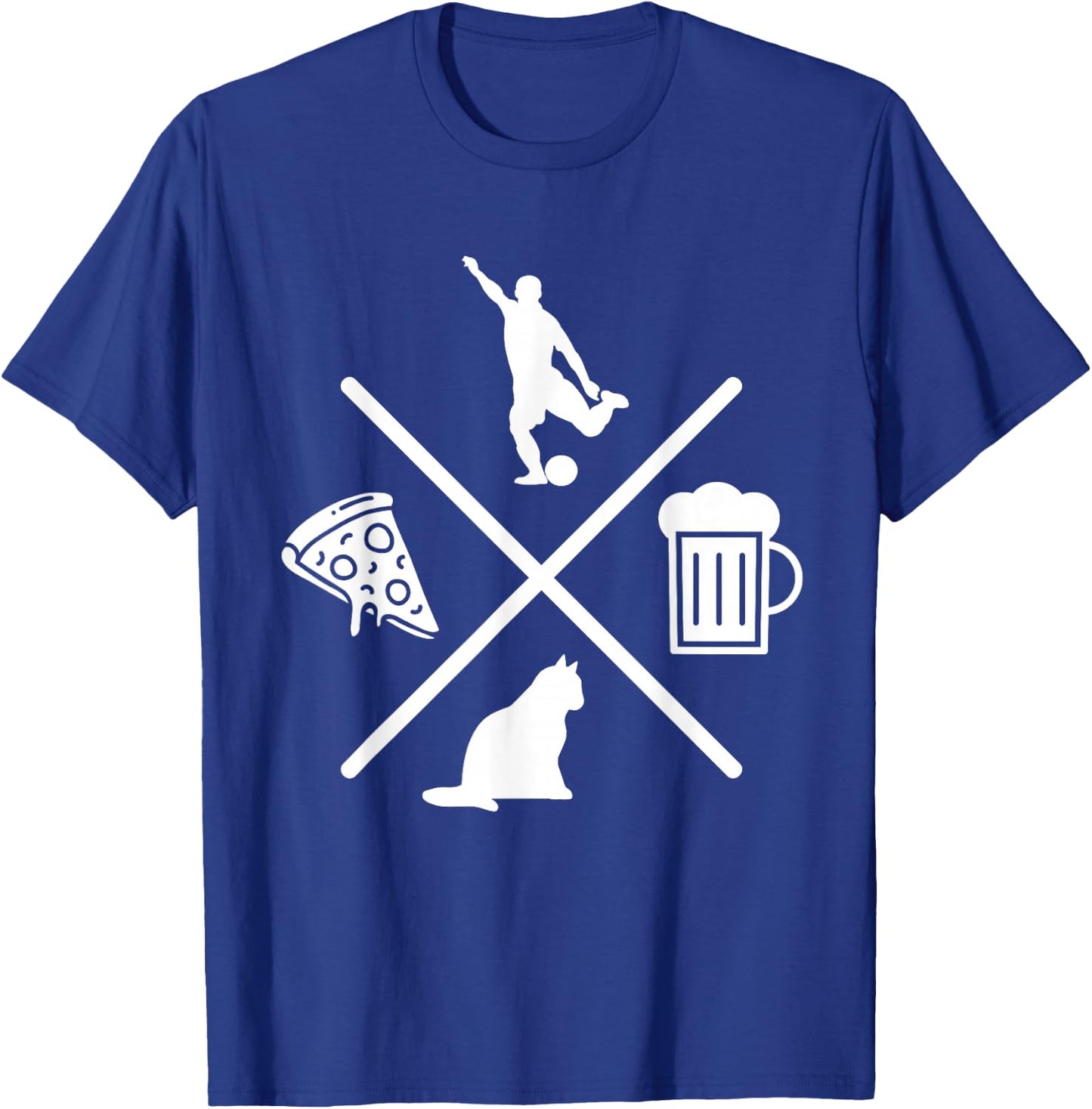 Soccer Beer Cats Pizza Feline Snack Food Gift T-Shirt - T-Shirt | Royal