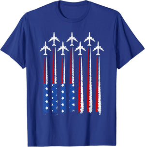 Airplane USA American Flag 4th of July Patriotic Vintage T-Shirt - T-Shirt | Royal