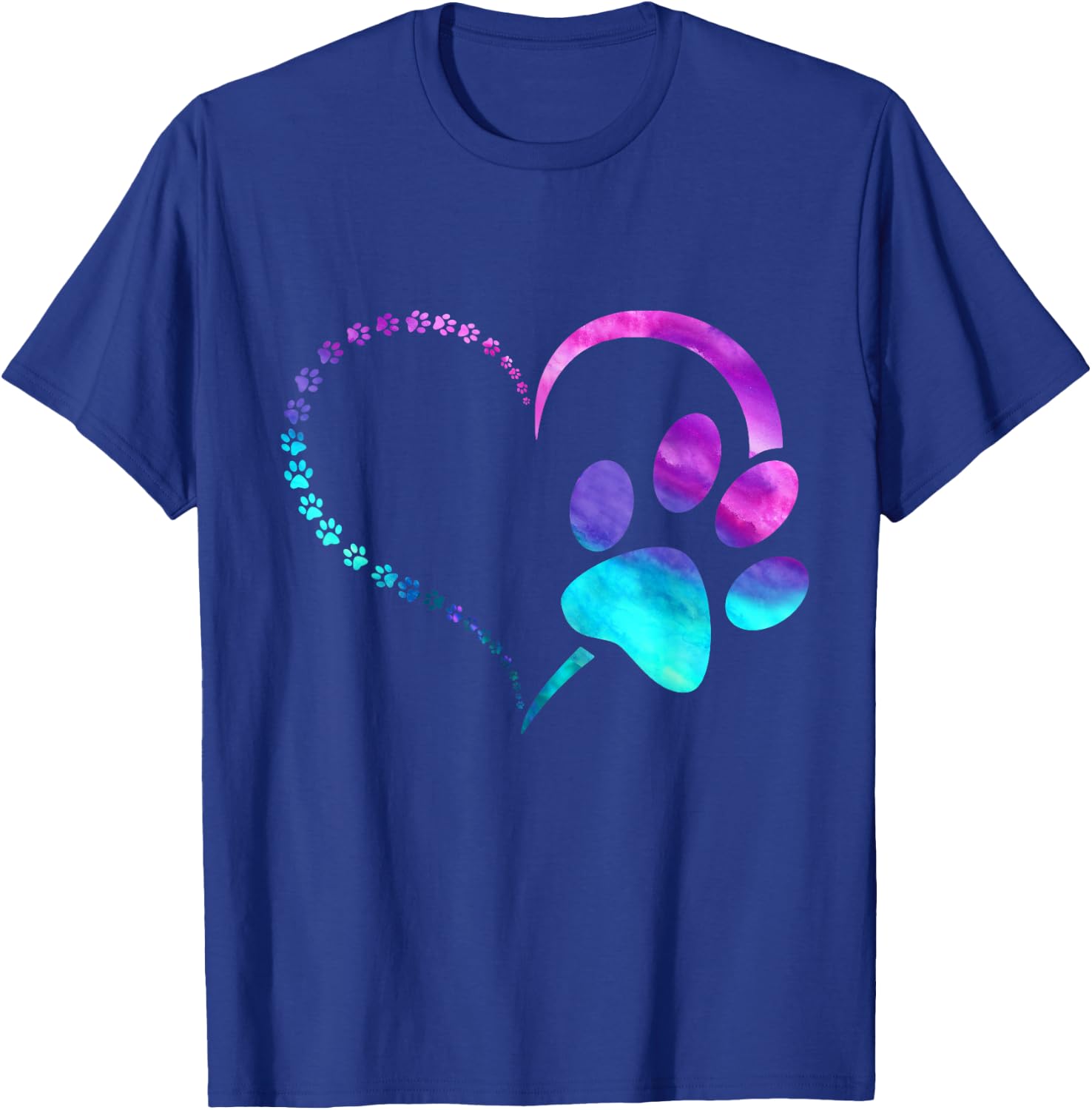 Blue Purple Teal Dog paw print paws heart design dog lovers T-Shirt - T-Shirt | Royal