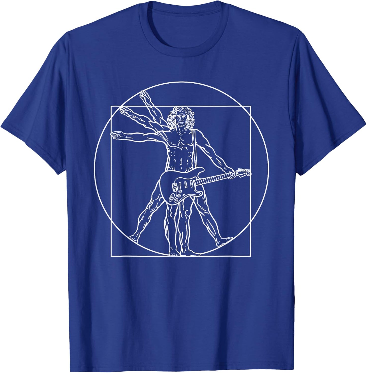 Vitruvian Man Guitar Rocker Da Vinci Guitarist T-Shirt - T-Shirt | Royal