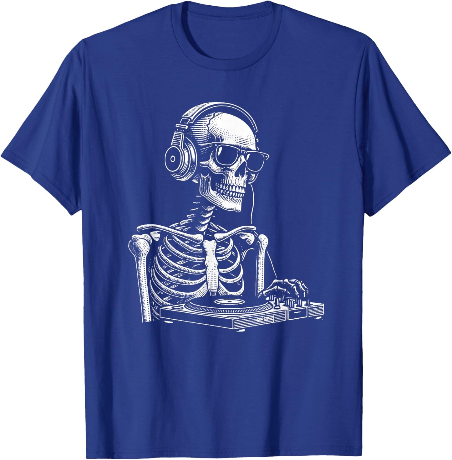 Skeleton DJ Lazy Halloween Costume Headphones Disc Jockey T-Shirt - T-Shirt | Royal