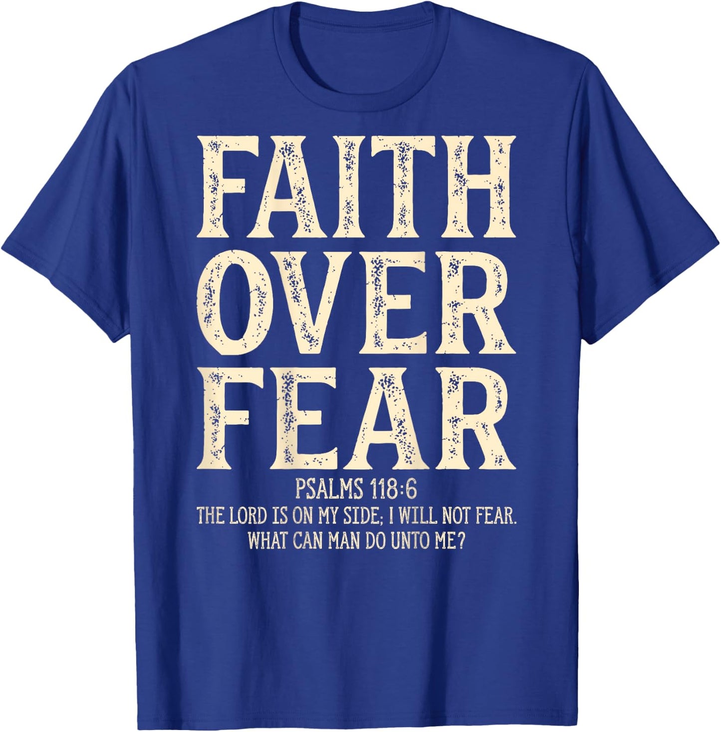 Vintage Retro by 4Do Limited Adult - Black - Small - Short Sleeve - Letter Print - Religion - Vintage - Multi-age, Multi-gender - Faith Over Fear Christian On Back T-Shirt - T-Shirt | Royal