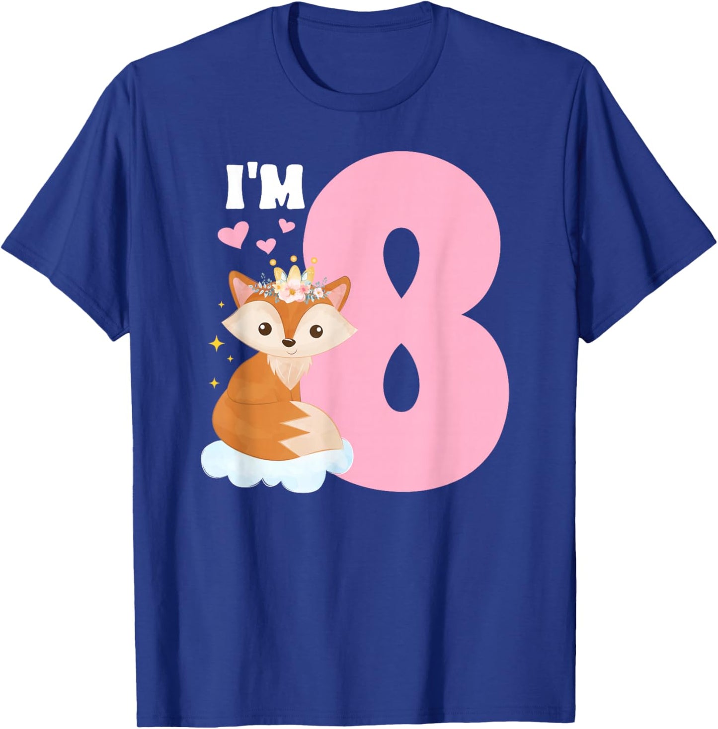 8th Fox Birthday Party 8 Year Old Girl Foxes Birthday Fox T-Shirt - T-Shirt | Royal