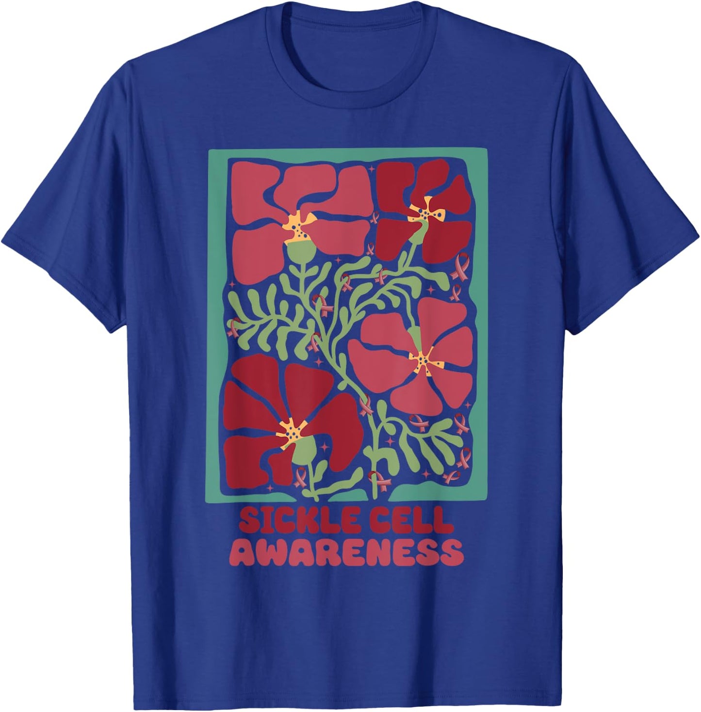 Sickle Cell Burgundy Flower Market Art Sickle Cell Awareness T-Shirt - T-Shirt | Royal