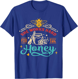She Works Hard For The Honey Beekeeper Beehive Bee Organic T-Shirt - T-Shirt | Royal