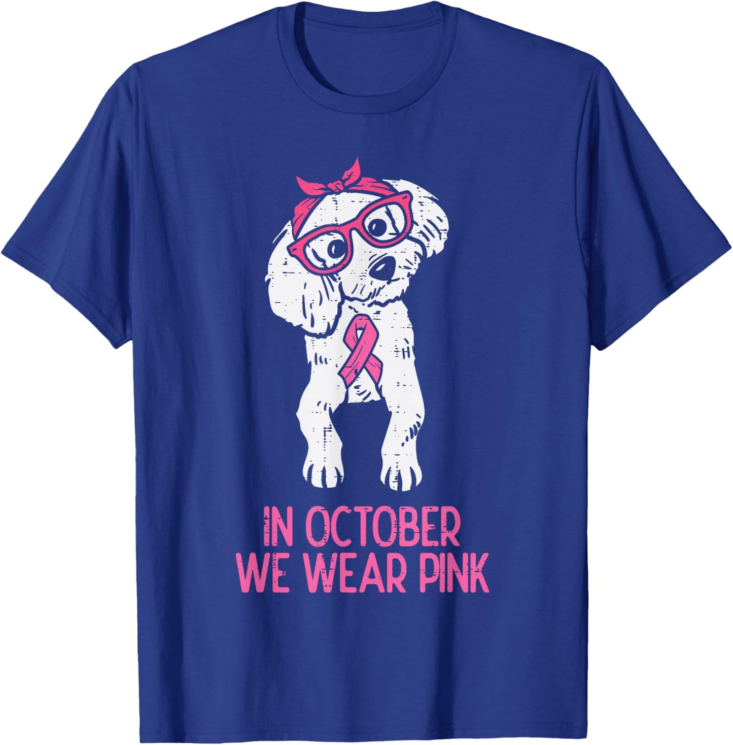 In October We Wear Pink Poodle Dog Breast Cancer Awareness T-Shirt - T-Shirt | Royal