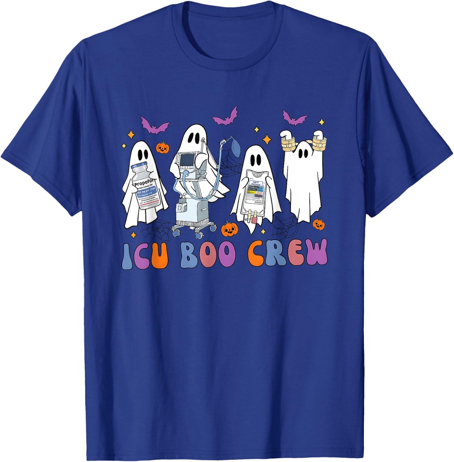 Halloween Icu Nurse Retro Icu Boo Crew Boo Ghosts Cropped T-Shirt - T-Shirt | Royal