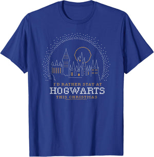 Harry Potter I'd Rather Stay At Hogwarts This Christmas T-Shirt - T-Shirt | Royal