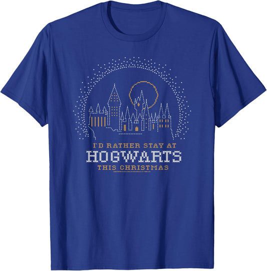 Harry Potter I'd Rather Stay At Hogwarts This Christmas T-Shirt - T-Shirt | Royal