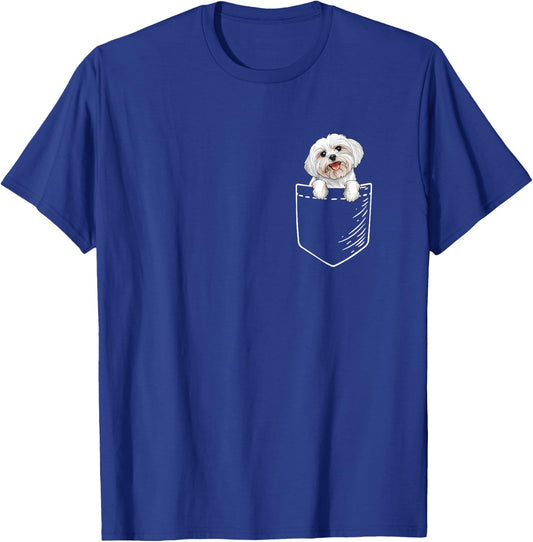 Funny Cute & Kids Pocket Maltese Lover T-Shirt - T-Shirt | Royal