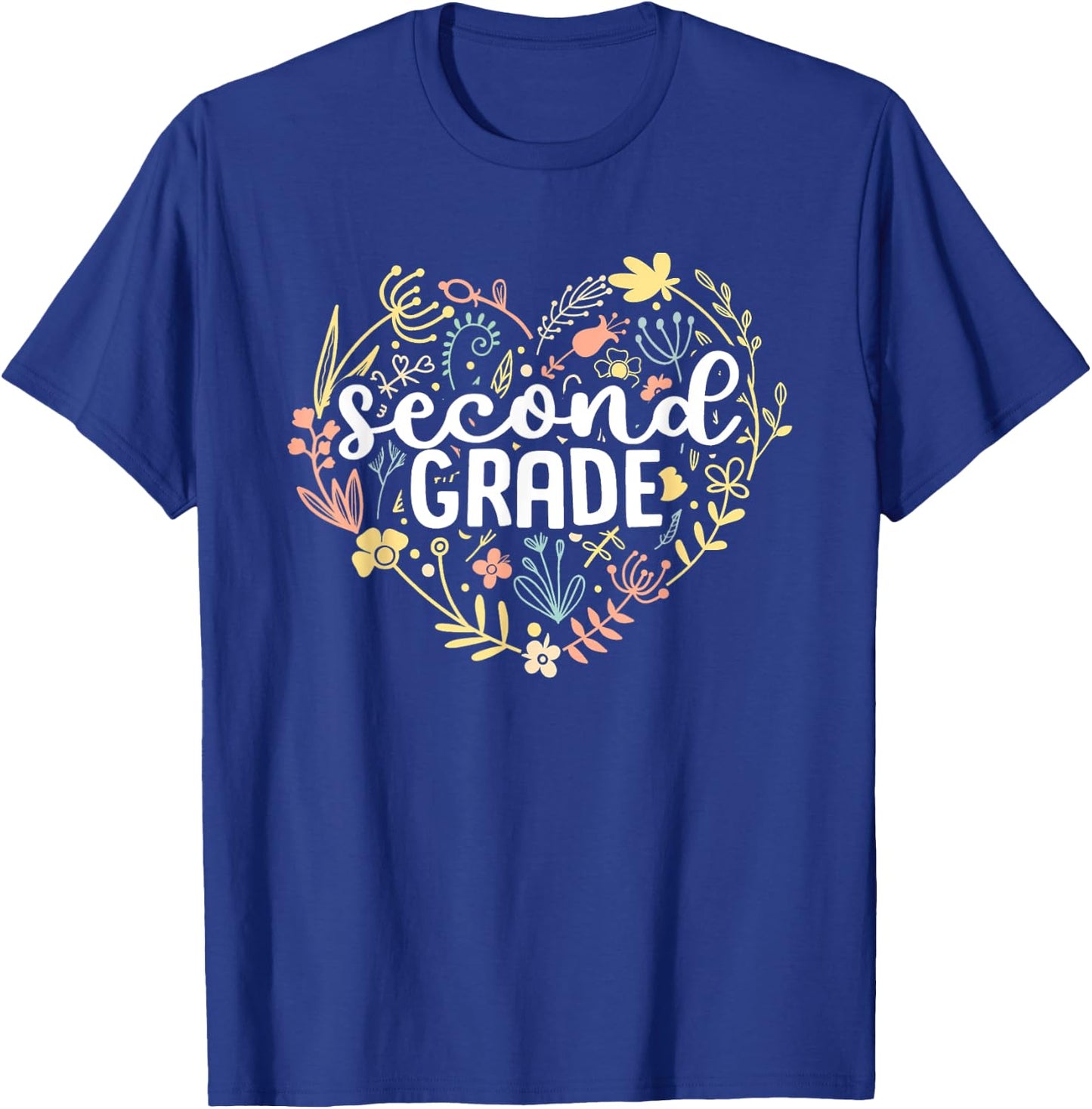 2nd Second Grade Floral Heart Back To School Teacher Girls T-Shirt - T-Shirt | Royal