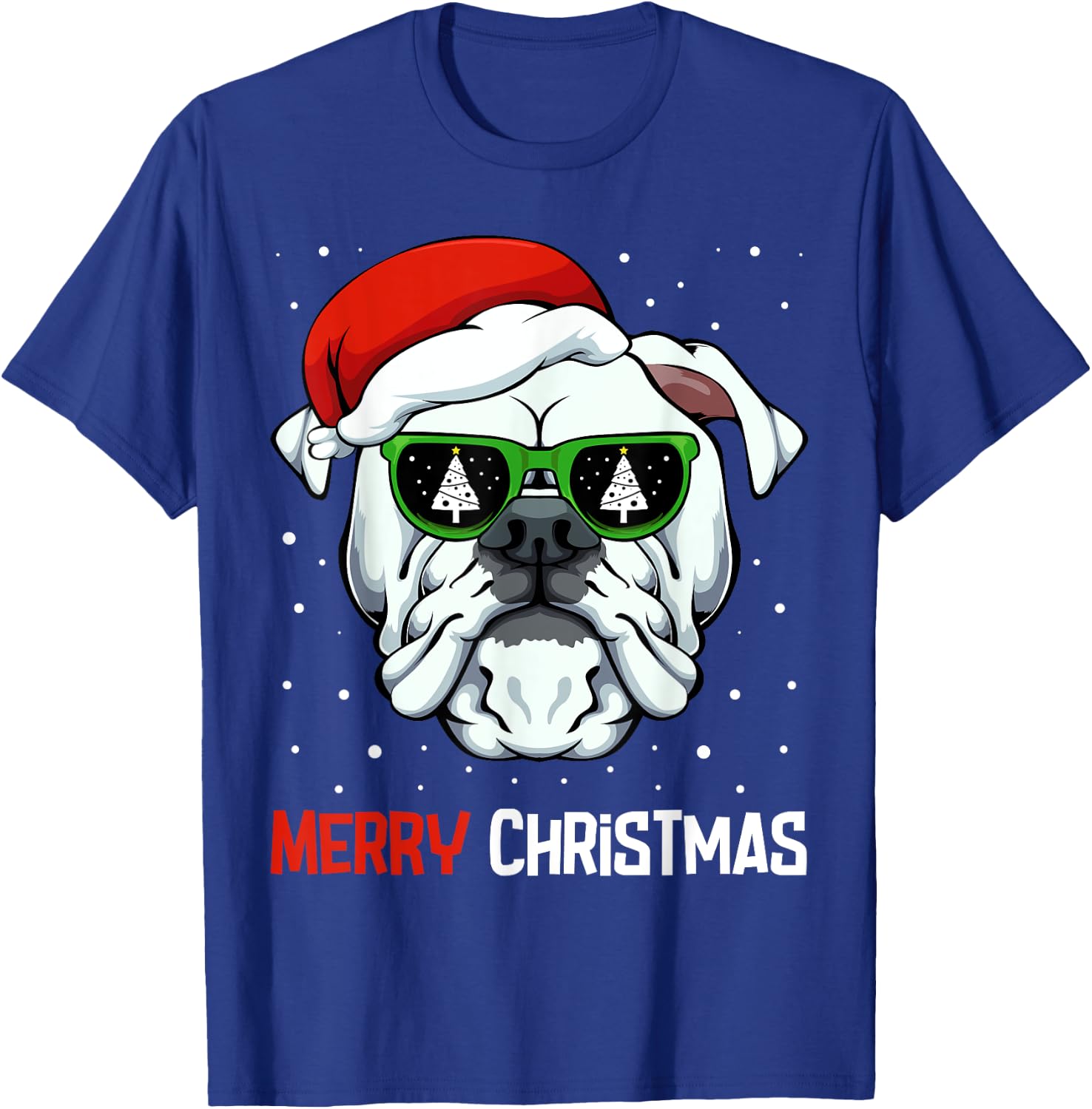 English Bulldog Merry Christmas Pajama Cute Dog Santa Hat T-Shirt - T-Shirt | Royal