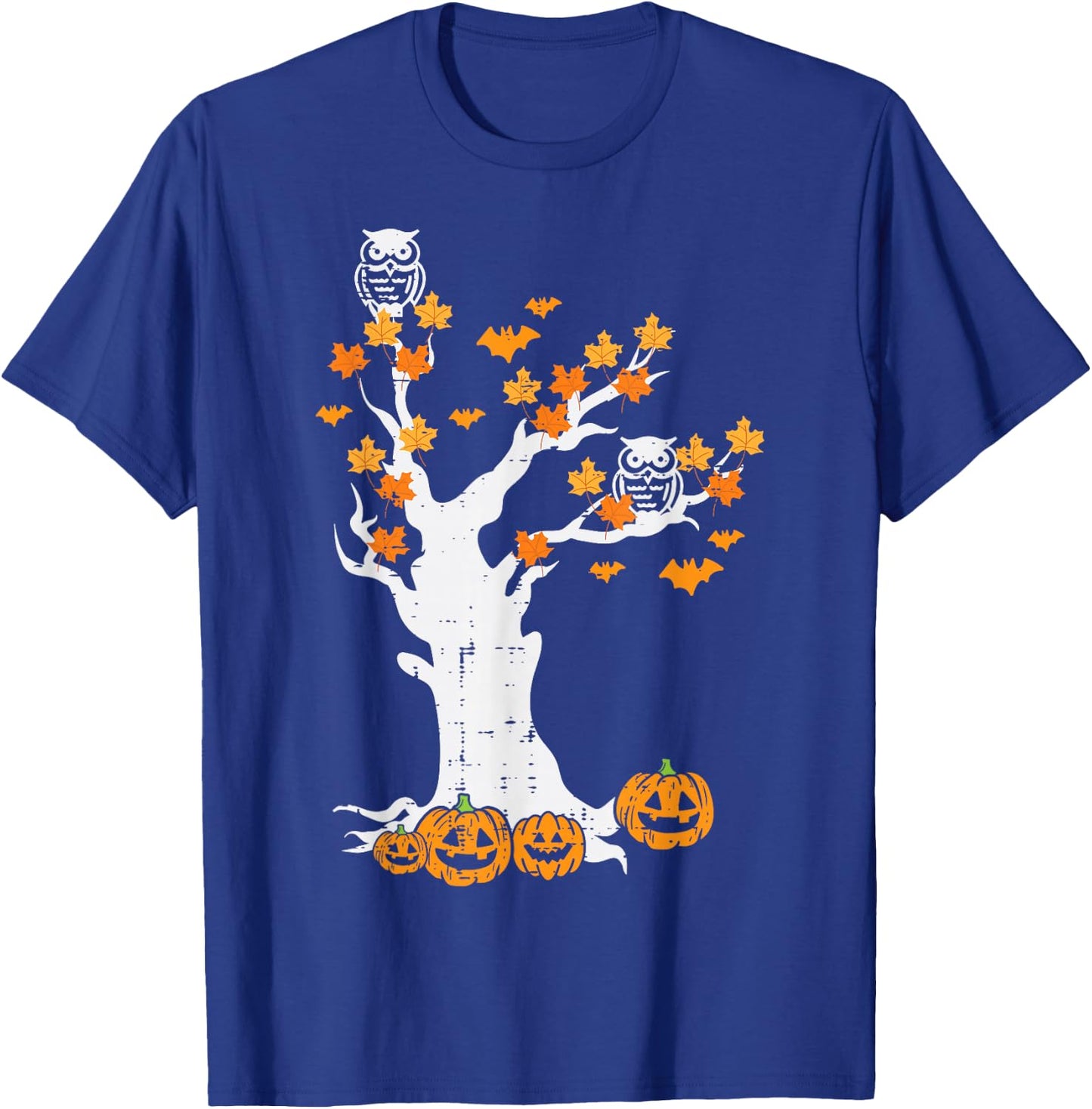 Halloween Tree Owl Leaves Pumpkin Fall Costume Women Kid Men T-Shirt - T-Shirt | Royal