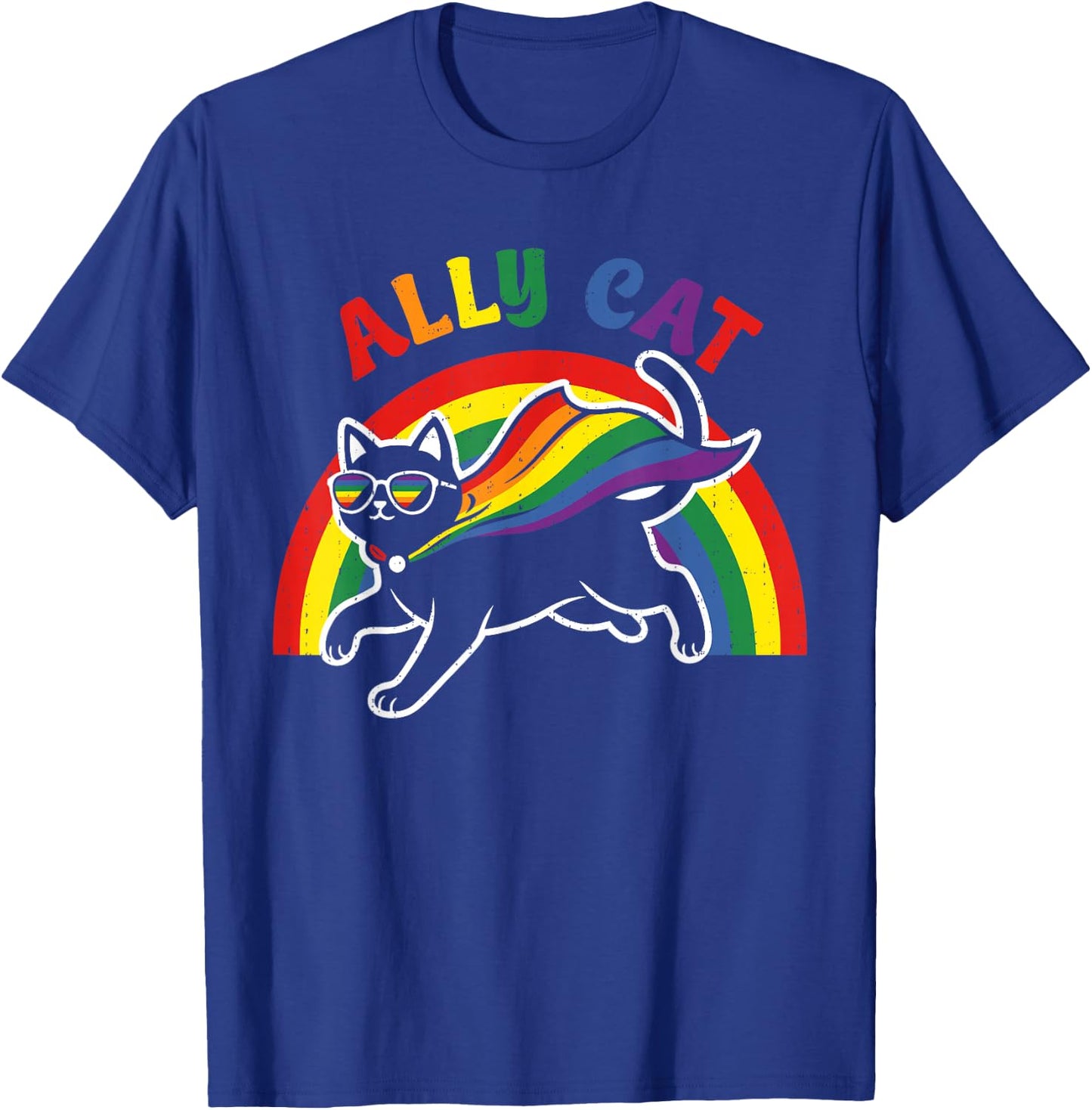 Cat Gay Pride Ally Rainbow Sunglasses LGBTQ Men Women Kids T-Shirt - T-Shirt | Royal