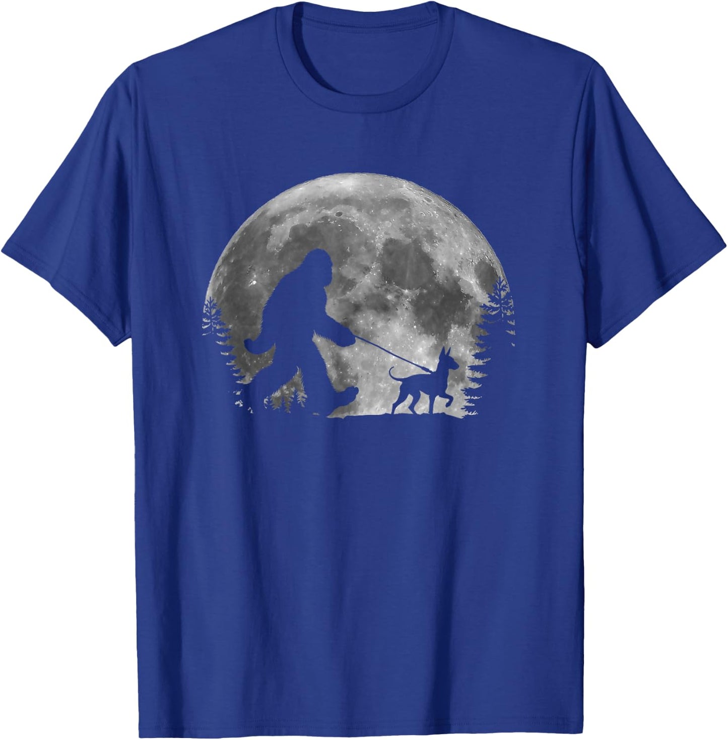 Bigfoot Walking a Dog Funny American Hairless Terrier Moon Women Kids T-Shirt - T-Shirt | Royal