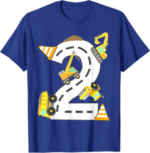 2nd Construction Birthday Party Excavator Boys 2 Years Old T-Shirt - T-Shirt | Royal