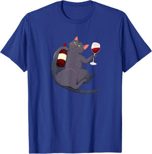 Cat and a bottle of wine. Cat wine red wine vino wine T-Shirt - T-Shirt | Royal