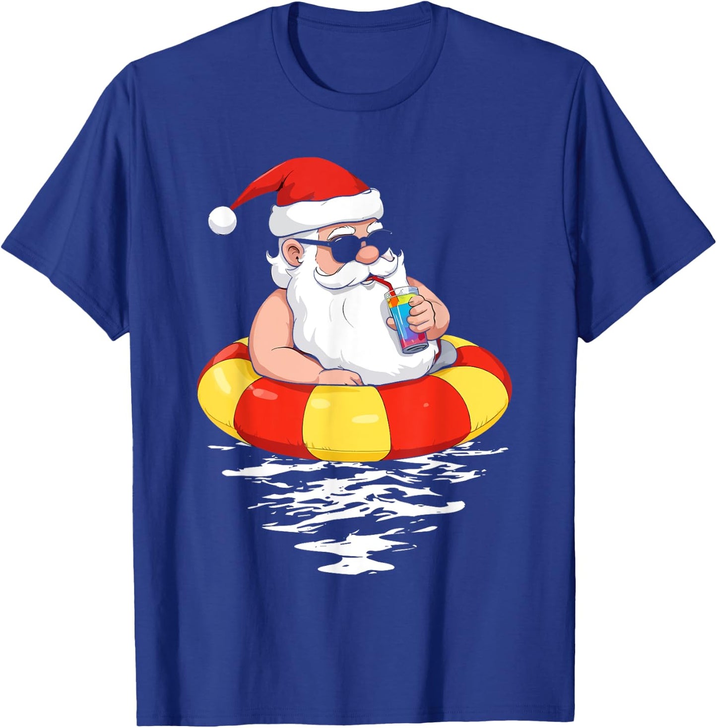 Summer Christmas in July Tropical Santa On Pool Summer Santa T-Shirt - T-Shirt | Royal