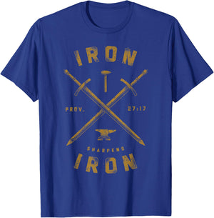 Vintage Iron Sharpens Iron Men Women Strong Christian Gift T-Shirt - T-Shirt | Royal