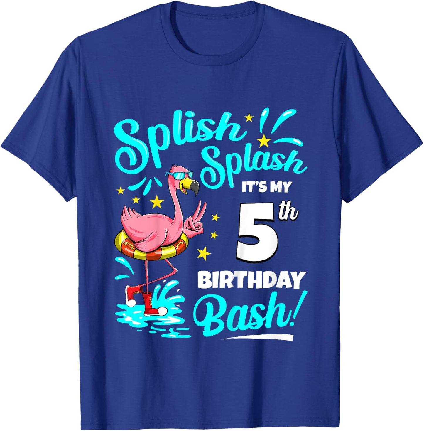 5th Birthday Flamingo 5 Years Old Pool Party Summer T-Shirt - T-Shirt | Royal
