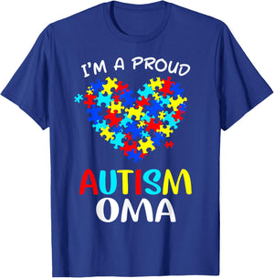 Proud Autism Oma Funny Autism Colorful Puzzle Heart T-Shirt - T-Shirt | Royal