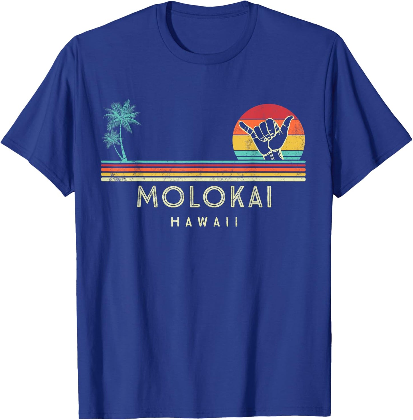 Molokai Hawaii Shaka palm trees tropical T-Shirt - T-Shirt | Royal