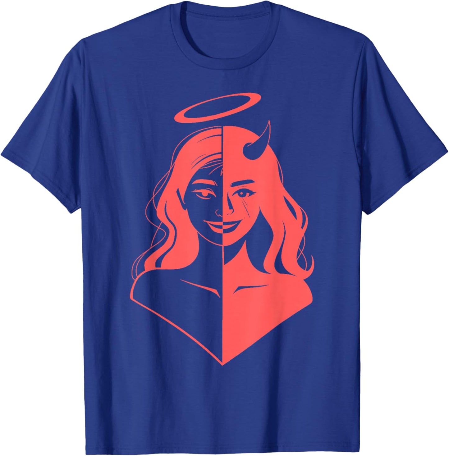 Girl Half Devil Face Half Angel Face Light Red T-Shirt - T-Shirt | Royal