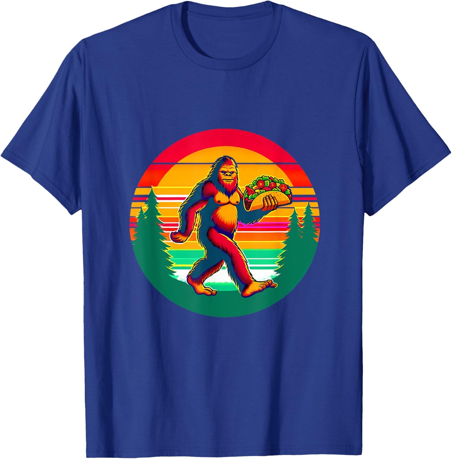Funny Vintage Big Foot aka Sasquatch Holding a Taco T-Shirt - T-Shirt | Royal
