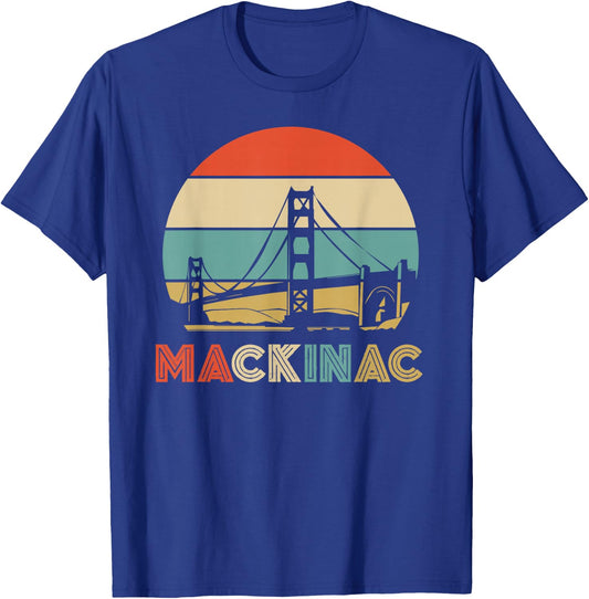 Vintage Mackinac Bridge Island Mackinaw City Retro Michigan T-Shirt - T-Shirt | Royal