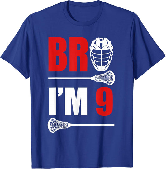 9th Birthday Shirt Boy Bro I'm 9 Year Old Lacrosse Theme T-Shirt - T-Shirt | Royal