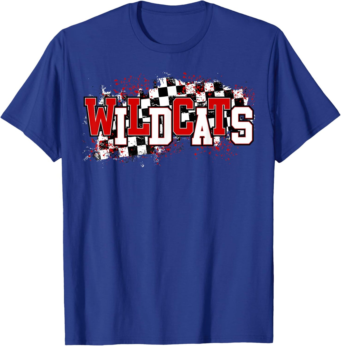 Red Wildcats School Spirit Wildcat Pride Checkered Teacher Men Women Girls Kids T-Shirt - T-Shirt | Royal